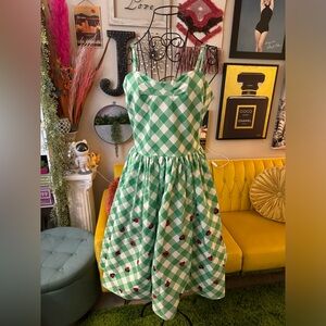 Lady Bug Green Gingham Swing Dress